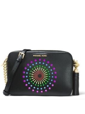 Michael Kors Noise Activated Fireworks Light up Grinny Crossbody Black Gold Bag